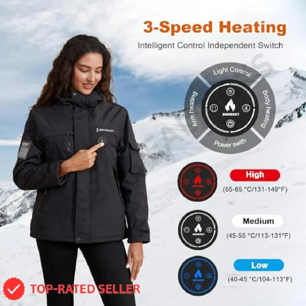 Heated Jacket with Battery Fleece Lining Waterproof Windproof Skiing Outdoor